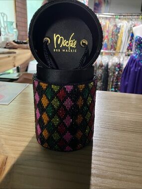 Bob Mackie Black Beaded Cylinder Case with Pink, Green, Red & Gold Accents